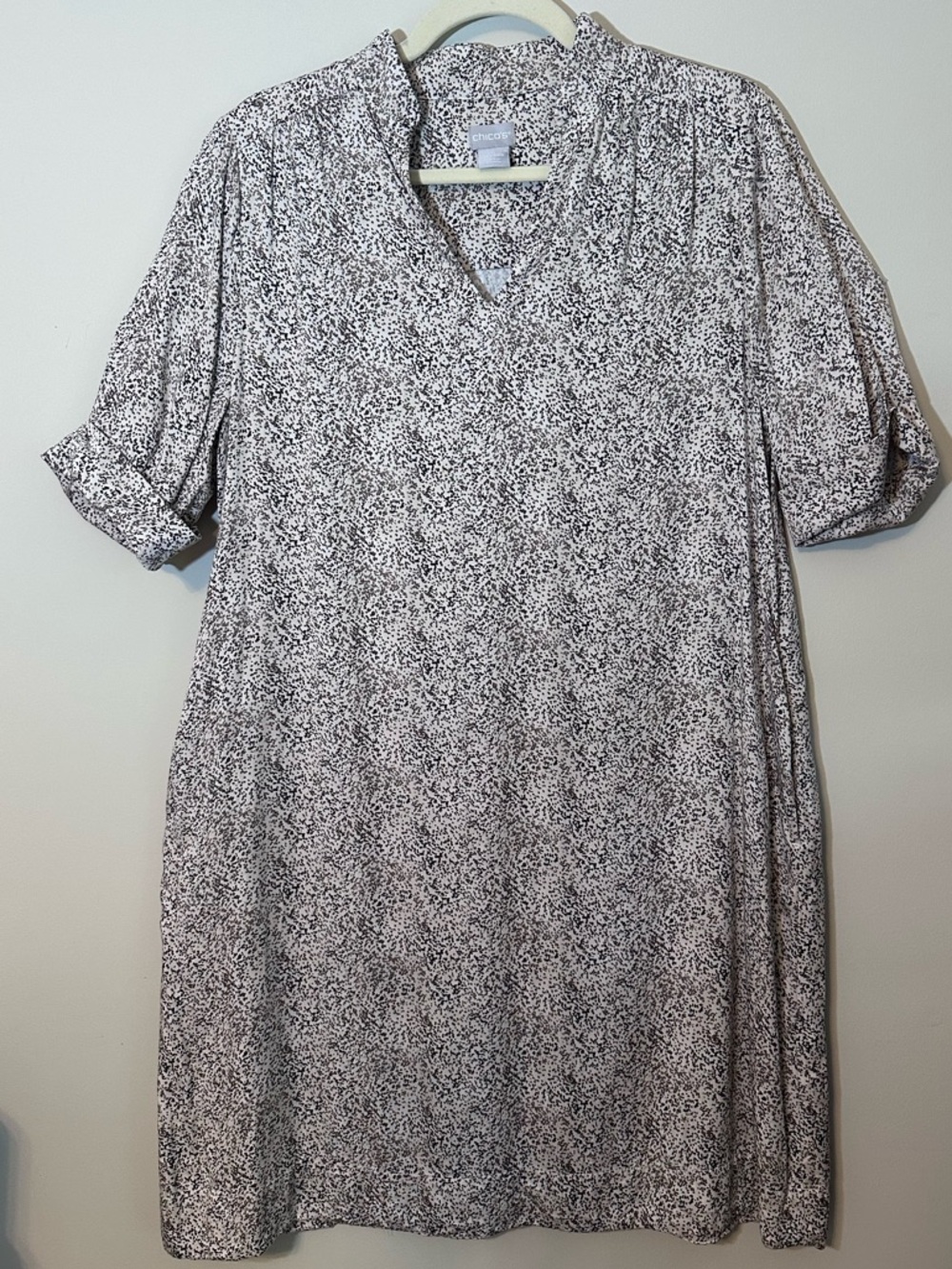 Chico's Womens Speckle Print V-Neck Dress Size 8/10 Teacher Office Career